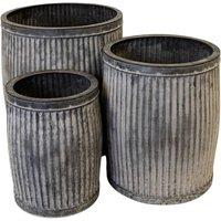Four Candle Set of 3 Galvanised Zinc Dolly Tub Planters Rustic Metal Pots in Grey