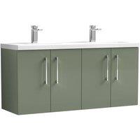 Balterley Level 1200 mm Wall Hung 4 Door Double Basin Vanity Unit - Satin Green