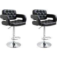 HOMCOM Set of 2 Adjustable Height Barstool Steel Pole PU Leather, Black