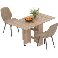 HOMCOM Dining Table Set, Folding Kitchen Table with Storage, 2 Chairs in Natural