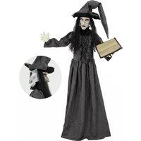 HOMCOM 180cm Life Size Animated Witch Halloween Decoration Outdoor Indoor in Dark Grey