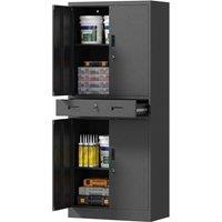 HOMCOM 180cm Tall Tool Cabinet, Lockable Metal Storage Cabinet with Drawer in Black