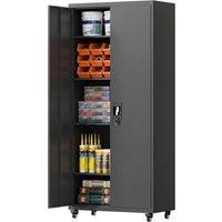 HOMCOM Metal Storage Cabinet with Removable Wheels & Adjustable Shelves in Black