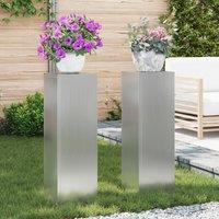 Berkfield Home Outdoor Plant Stands Pillar 2 pcs 24x24x75 cm Galvanised Steel in Silver | Size: 24 x 24 x 75 cm