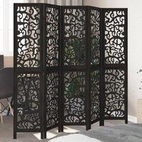Berkfield Home Room Divider 5 Panels Black Solid Wood Paulownia