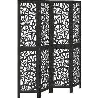 Berkfield Home Room Divider 4 Panels Black Solid Wood Paulownia