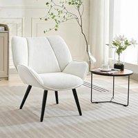 London Boutique Modern Corduroy Wingback Accent Chair Upholstered Leisure Armchair in White
