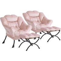 London Boutique 2PCS Lazy Chair Lounge Armchair W/Ottoman & Side Pocket Reading Chair in Pink