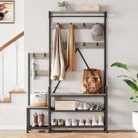 London Boutique Coat Rack Hall Tree w/Shoe Rack Bench &Hooks Hallway Storage Organizer in Grey