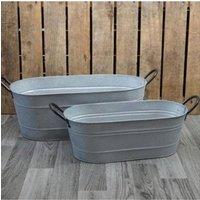 KDMD Set of Two Aged Zinc Troughs in Grey