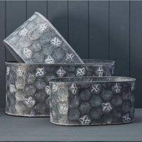 KDMD Set of Three Oval Bee Zinc Planters in Grey