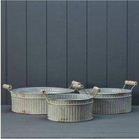 KDMD Set of Three Vintage White Ribbed Zinc Planter Bowls in Grey
