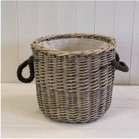 KDMD Grey Rustic Round Log Basket with Rope Handles