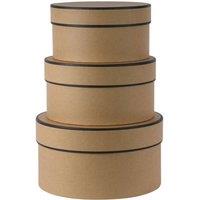 KDMD Round Kraft Hat Boxes Kraft with Black Trim 13cm Set of 3 in Brown