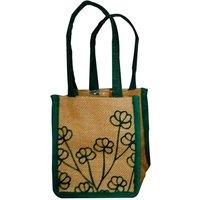 KDMD Jute Plant Bag - Floral Art Green in Natural