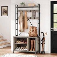London Boutique 5-in-1 Hall Tree Shoe Bench Entryway Organizer w/17 Hooks& Coat Rack in Grey