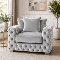 Stratus Interiors Ashley Chesterfield Scatter Back Plush Velvet Fabric sofa - Armchair in Silver