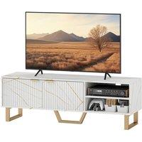 KORVIXA White TV Unit with Shelves & Storage Cupboard for Living Room | Size: 100 cm x 100 cm