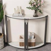 KORVIXA 40 Half Moon Marble Console Table Hall Desk w/Shelf Storage in White | Size: 100 cm x 100 cm