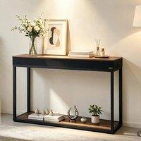 KORVIXA Console Table Metal Frame Hallway Table Display Stand in Brown | Size: 100 cm x 100 cm
