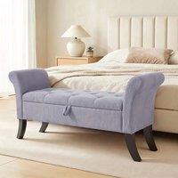 KORVIXA Upholstered Velvet Ottoman Storage Bench 133x53x46cm Seat Storage Box in Grey | Size: 100 cm x 100 cm