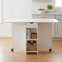 KORVIXA Foldable Space Saving Dining Table with Wheels & Storage Shelf in White | Size: 100 cm x 100 cm
