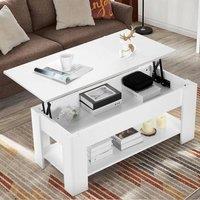 KORVIXA Coffee Table With Storage Lift Top Up Drawer Shelf Living Room in White | Size: 100 cm x 100 cm