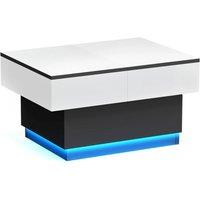 KORVIXA LED Extendable Coffee Table Wooden 2 Hidden Storage Modern Living Room in White | Size: 100 cm x 100 cm