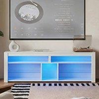 KORVIXA LED Tall Entertainment Center for PS4, 55" Media TV Stand Console in White | Size: 100 cm x 100 cm