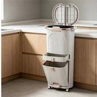 EONLION Large Kitchen Rubbish Waste Bin Recycling Dual in White | Size: 100 cm