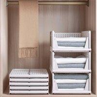 EONLION 4PCS Foldable Stackable Clothes Storage Boxes Clothes Closet in White | Size: 600mm