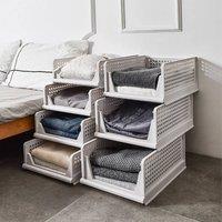 EONLION 8PCS Foldable Stackable Clothes Storage Boxes Clothes Closet in White | Size: 500mm