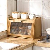 EONLION 2 Tier Natural Wooden Bread Box Kitchen Countertop Bamboo Bread in Brown | Size: 100 cm