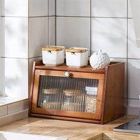 EONLION 2 Tier Tea Wooden Bread Box Kitchen Countertop Bamboo Bread in Brown | Size: 100 cm