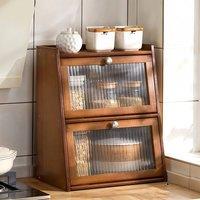 EONLION 3 Tier Tea Wooden Bread Box Kitchen Countertop Bamboo Bread in Brown | Size: 100 cm
