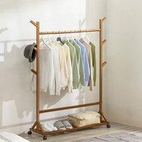 EONLION Wooden Clothes Rail With Wheels Hanging Rack Garment in Brown | Size: 500mm