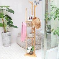 Kelvenix Wooden Coat Hat Hanger Stand 10 Hooks Floor Standing in Brown