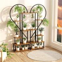 Kelvenix 2X Plant Stand Half Heart Shaped Multiple Planter Rack in Brown | Size: 0.6m2