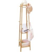 Kelvenix Wooden Coat Rack Hat Jacket Bag Clothes Rail Stand in Brown