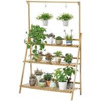 Kelvenix 3 Tier Folding Plant Stand Ladder Shelf in Brown | Size: 100g
