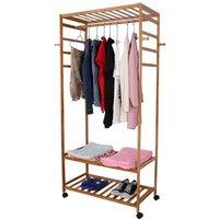 Kelvenix Wooden Clothes Rail Rolling Stand Rustic Retro Vintage Garment in Brown