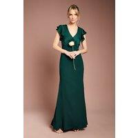 Coast Women's Honoured V Neck Angel Short Sleeve Satin Maxi Bridesmaid Dress in Emerald | Size: 18