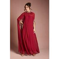 Coast Women's Muse Chiffon Cape Maxi Dress in Wine | Size: 12