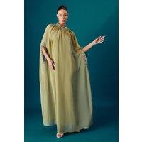 Coast Women's Muse Chiffon Cape Maxi Dress in Chartreuse | Size: 14