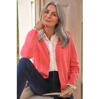 WoolOvers Women's Cashmere & Merino Classic V Neck Cardigan in Coral | Size: Large