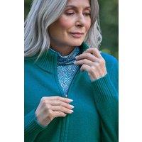 WoolOvers Women's 100% Lambswool Zip Thru Cardigan in Teal | Size: Medium