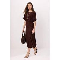 WOVCOR Women's Boat Neck Batwing Sleeve Short Sleeve Skater Maxi Dress in Brown | Size: XL