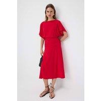 WOVCOR Women's Boat Neck Batwing Sleeve Short Sleeve Skater Maxi Dress in Red | Size: Small