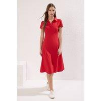 WOVCOR Women's Polo Neck Short Sleeve Skater Midi Dress in Red | Size: Medium