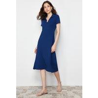 WOVCOR Women's Polo Neck Short Sleeve Skater Midi Dress in Navy | Size: Small